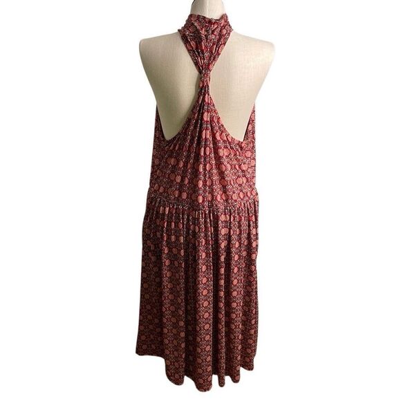 EShakti Womens Halter Midi Dress 3X Red Mosaic Capri Slinky Travel Friendly - Picture 2 of 6
